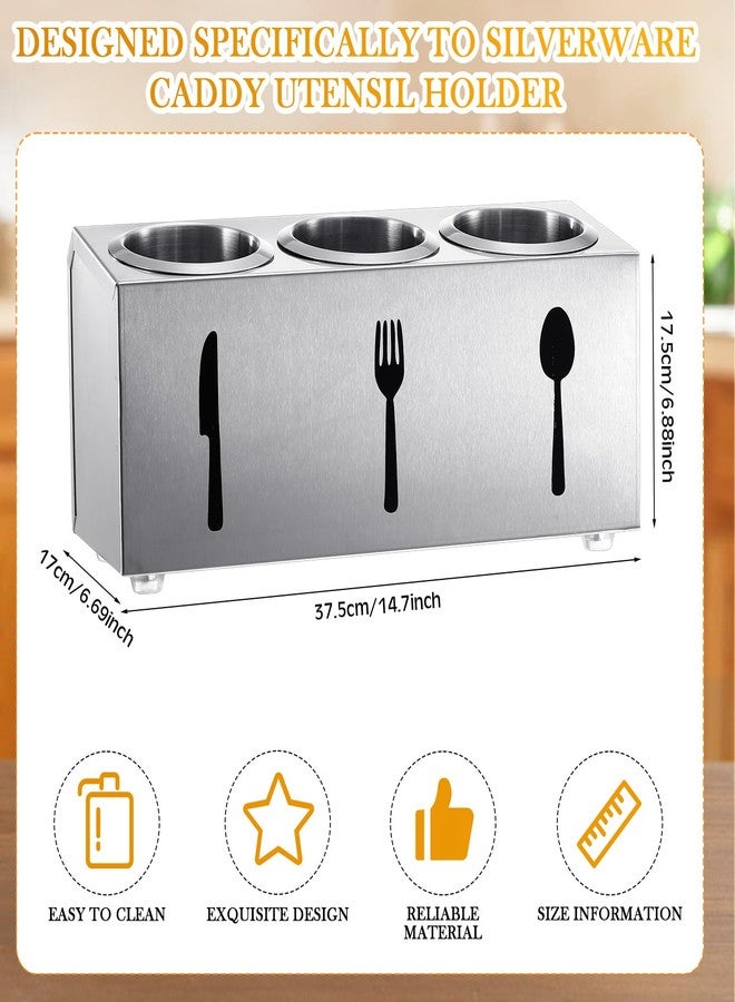 Otoolling Stainless Steel Cylinder Flatware Silverware Utensil Holder Organizer Spoon and Fork Storage Kitchen Tableware Storage for Cabinet Indoor Home Flatware Dining Room, 3 Perforated Cylinders - Image 2